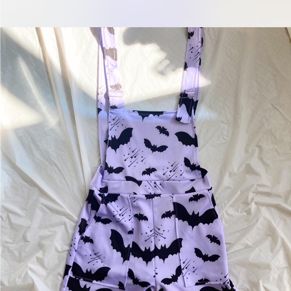 Lilac Overalls with Black Bat Design